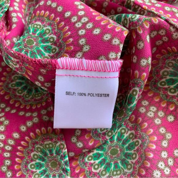 Rose + Olive Pink and Green Boho Smocked Long Sleeve Blouse Medium - Picture 6 of 9